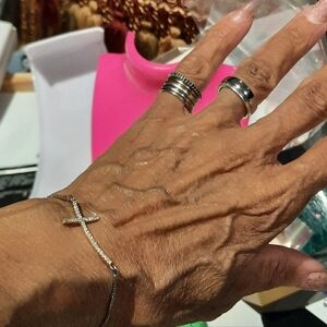 Two-tone Gold Silver Cross CZ Bolo Adjustable Bracelet Solid Sterling Silver